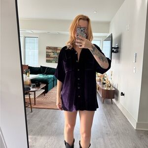 Purple Velvet Button-Up Shirt
